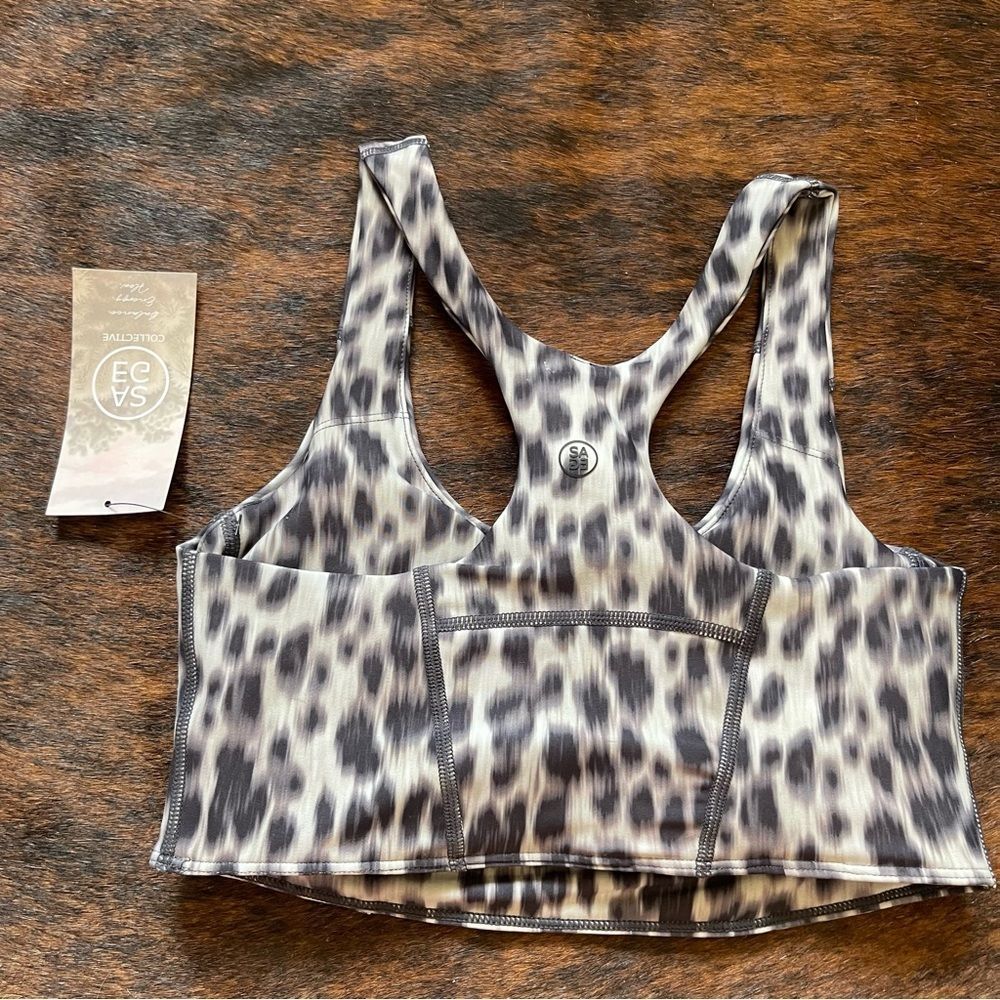 NWT Sage Leopard Print Animal Print Gray & Black Sports Bra Athletic Comfy Yoga - Picture 6 of 11